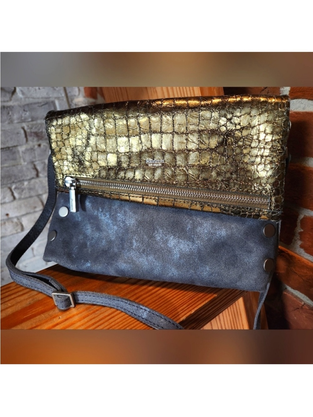 Hammitt VIP Los Angeles Medium in Blue Grey and Gold Crocodile
